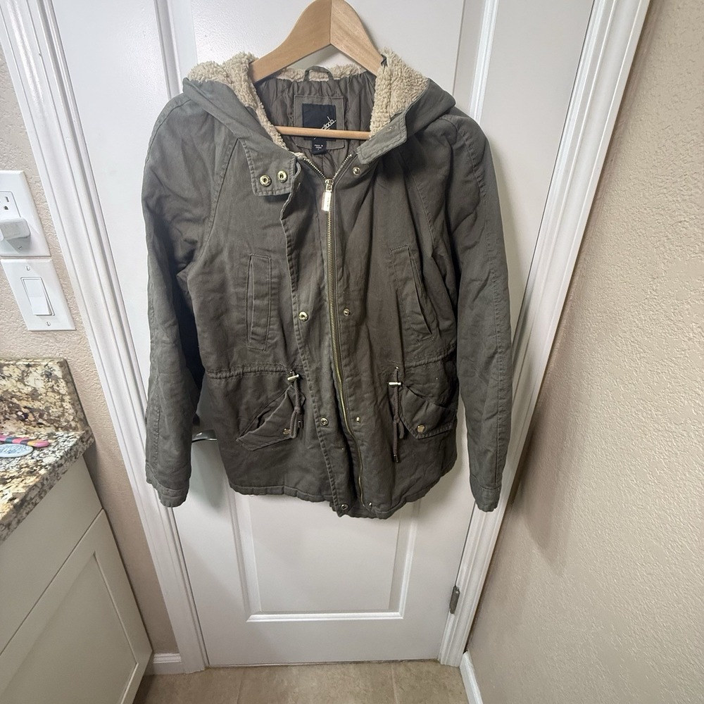 Collection B New York Women’s L Olive Green Sherpa Lined Hooded Utility Parka